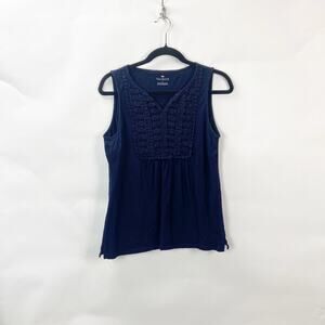 2/$30 Talbots Small Womens Dark Navy Blue Eyelet Sleeveless Top